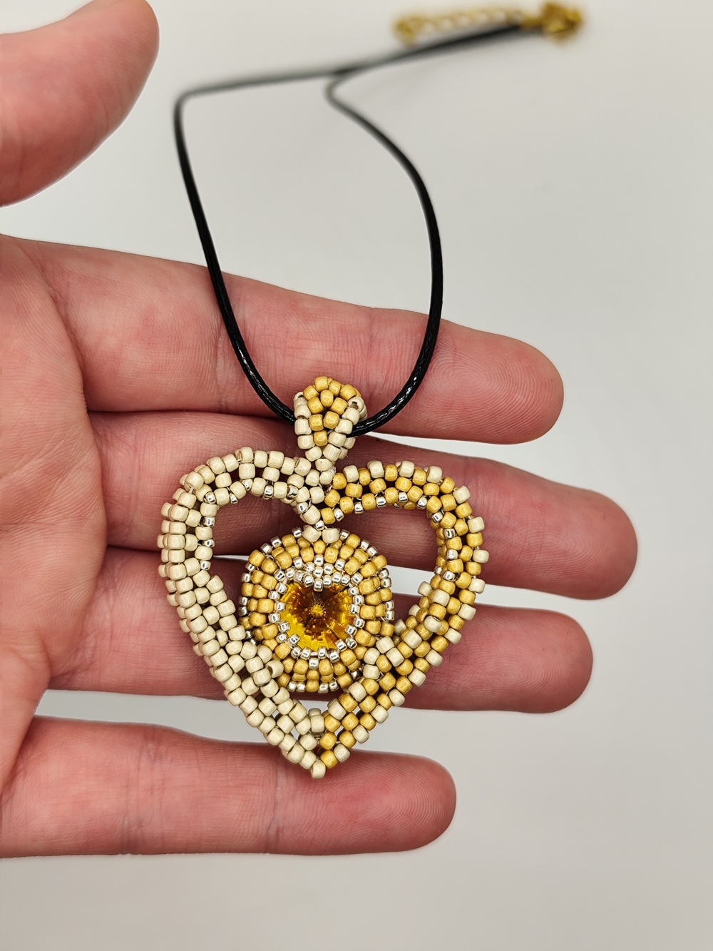 Handmade Gold and Silver Beaded Heart Pendant Necklace